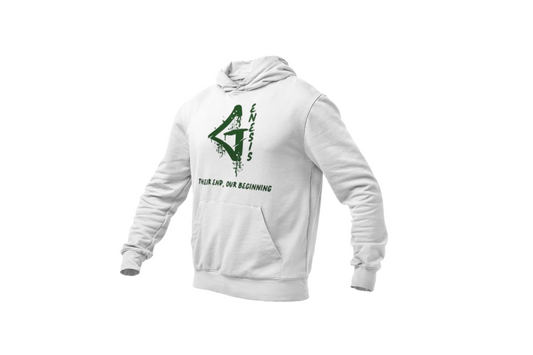 Genesis Long-Sleeve Hoodie (White and Forest Green)